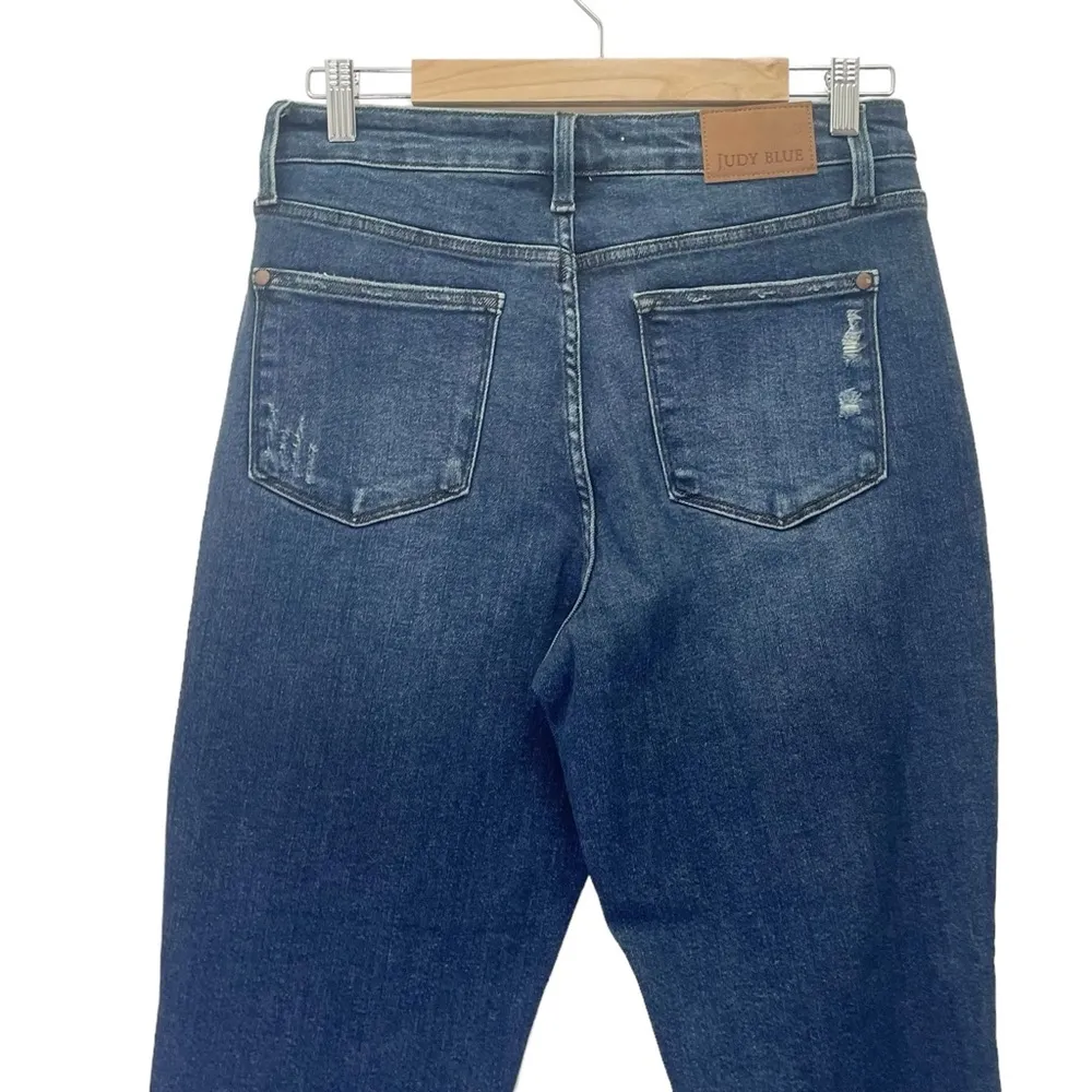 Judy Blue Buffalo Plaid Patch Midrise Cuffed Boyfriend Jeans Dark Wash Size 29 - Image 7