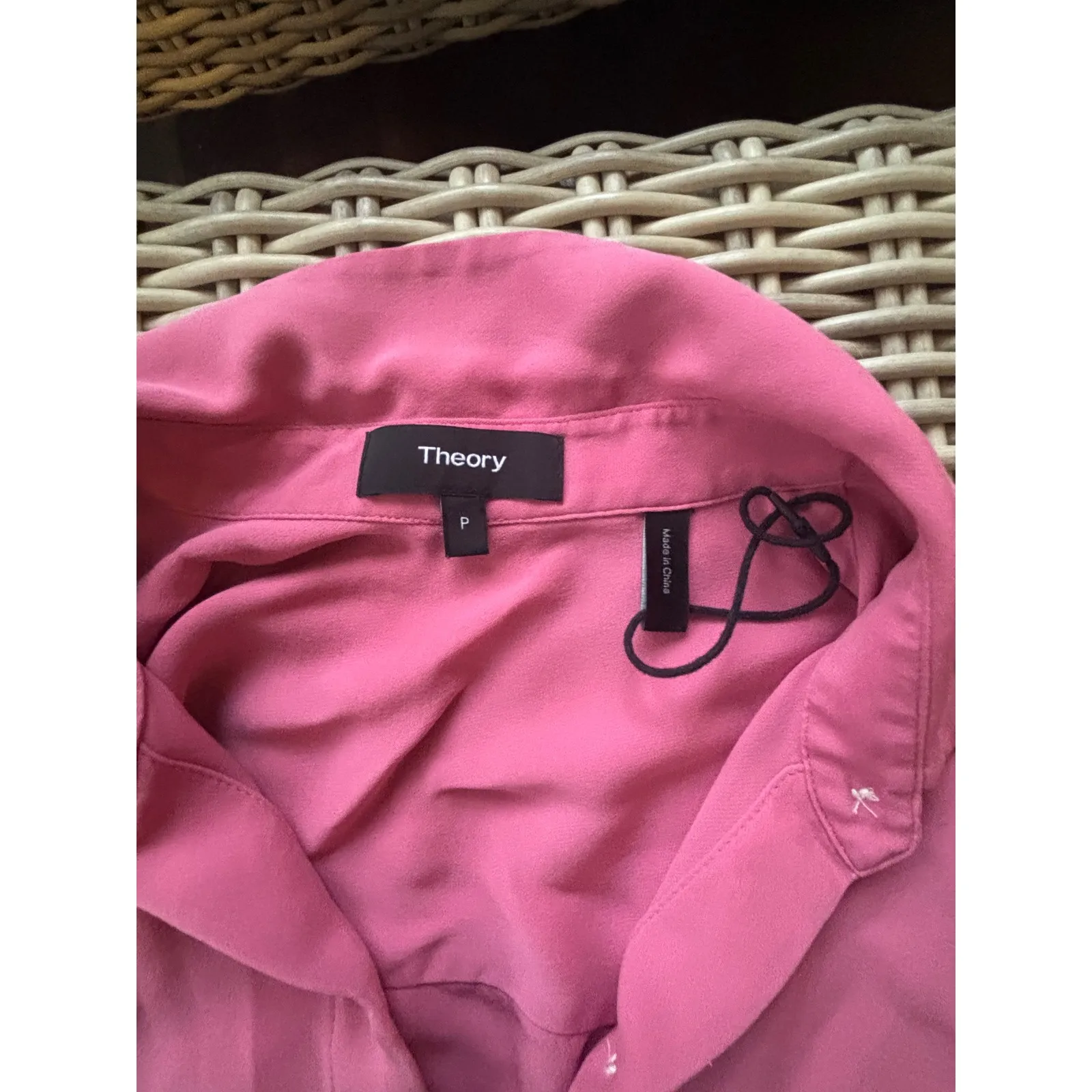 Theory 100% Silk Tie Cuff Blouse size p luxury layered workwear classic petite - Image 7