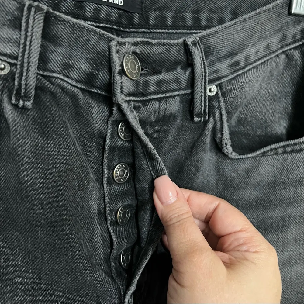 GRLFRND Karolina Hot Stuff Black Button Fly‎ High Rise Straight Crop Denim Jeans - Image 6