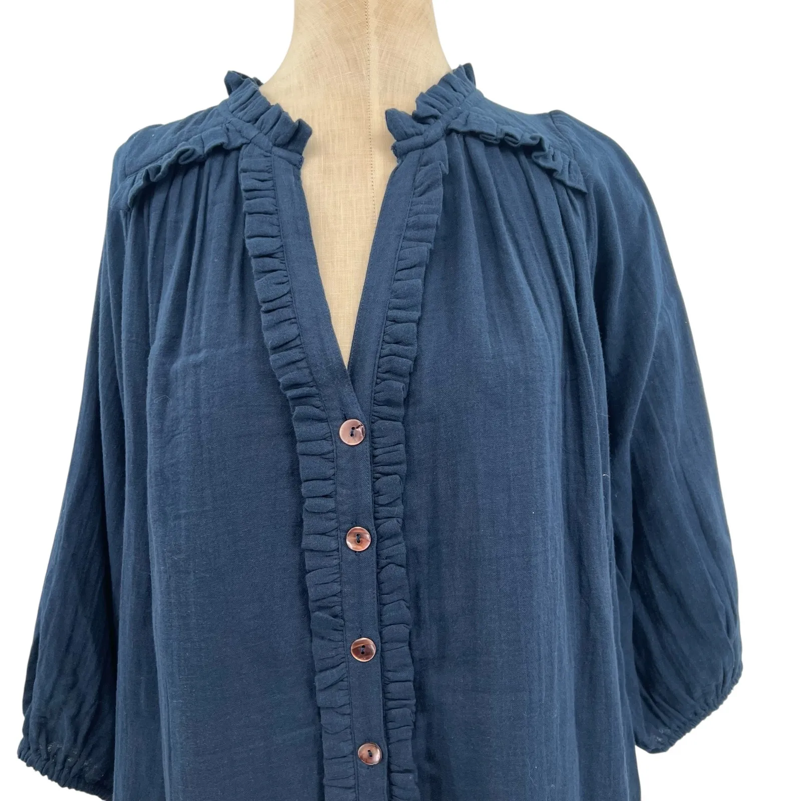 Pink Chicken Marielle Shirtdress Gauze Button Front Navy Blue Size XS - Image 5