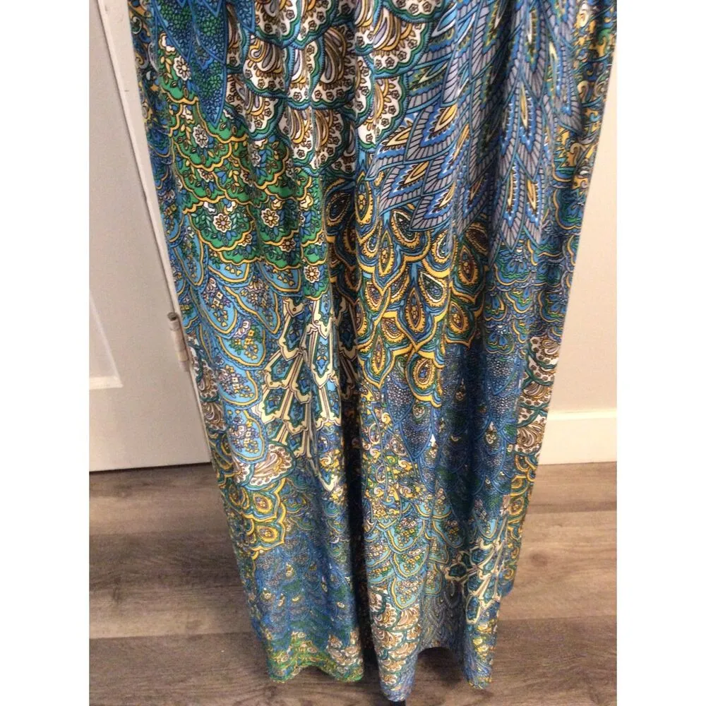 Seven Islands Plus size 1X Floral Peacock Dress Sleeveless Maxi Gathered Waist - Image 8