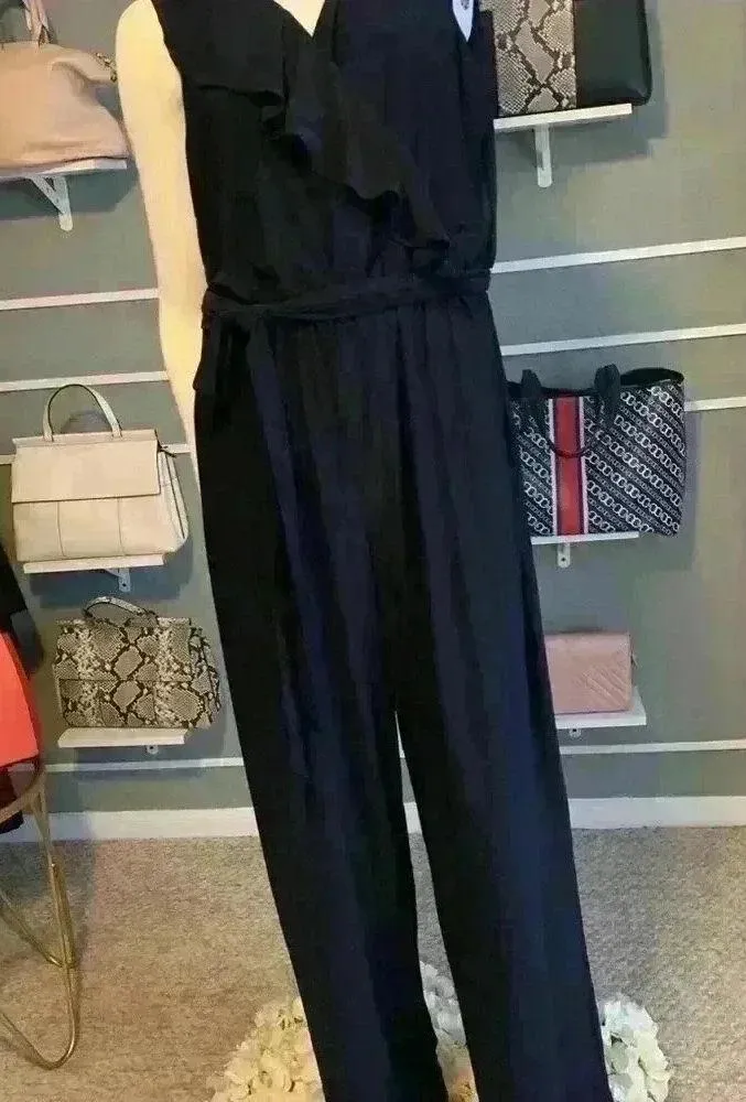 Emma &amp; Michele Ruffled Peplum Jumpsuit Sleeveless Navy Blue Sz Large. B16 - Image 8