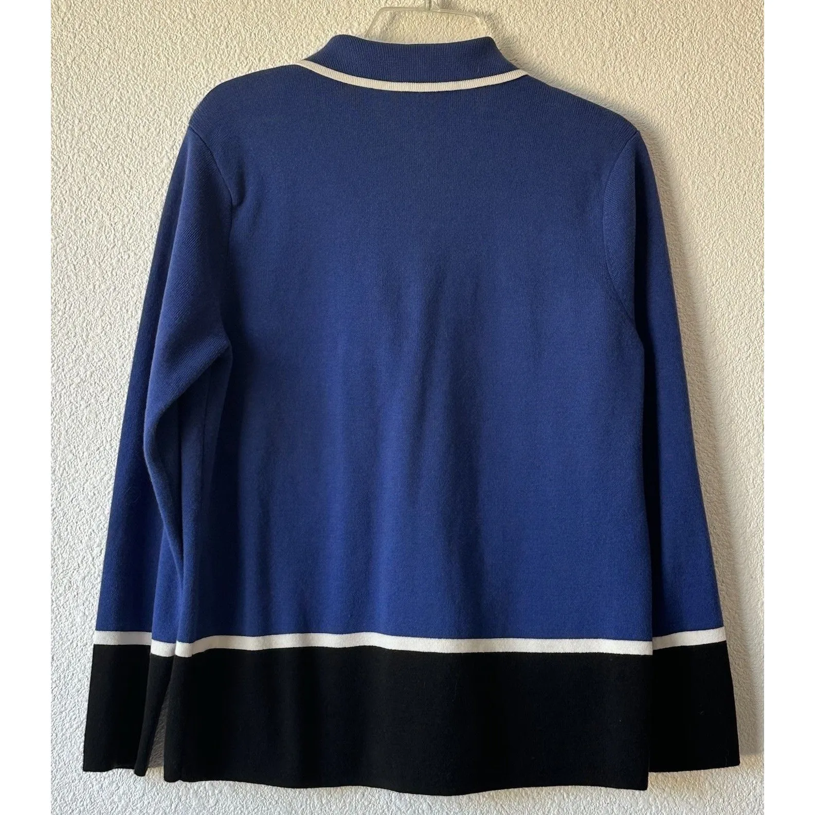 Liz Claiborne Blue & Black Color Block Cardigan Sweater Full Zip Women’s Size L - Image 8