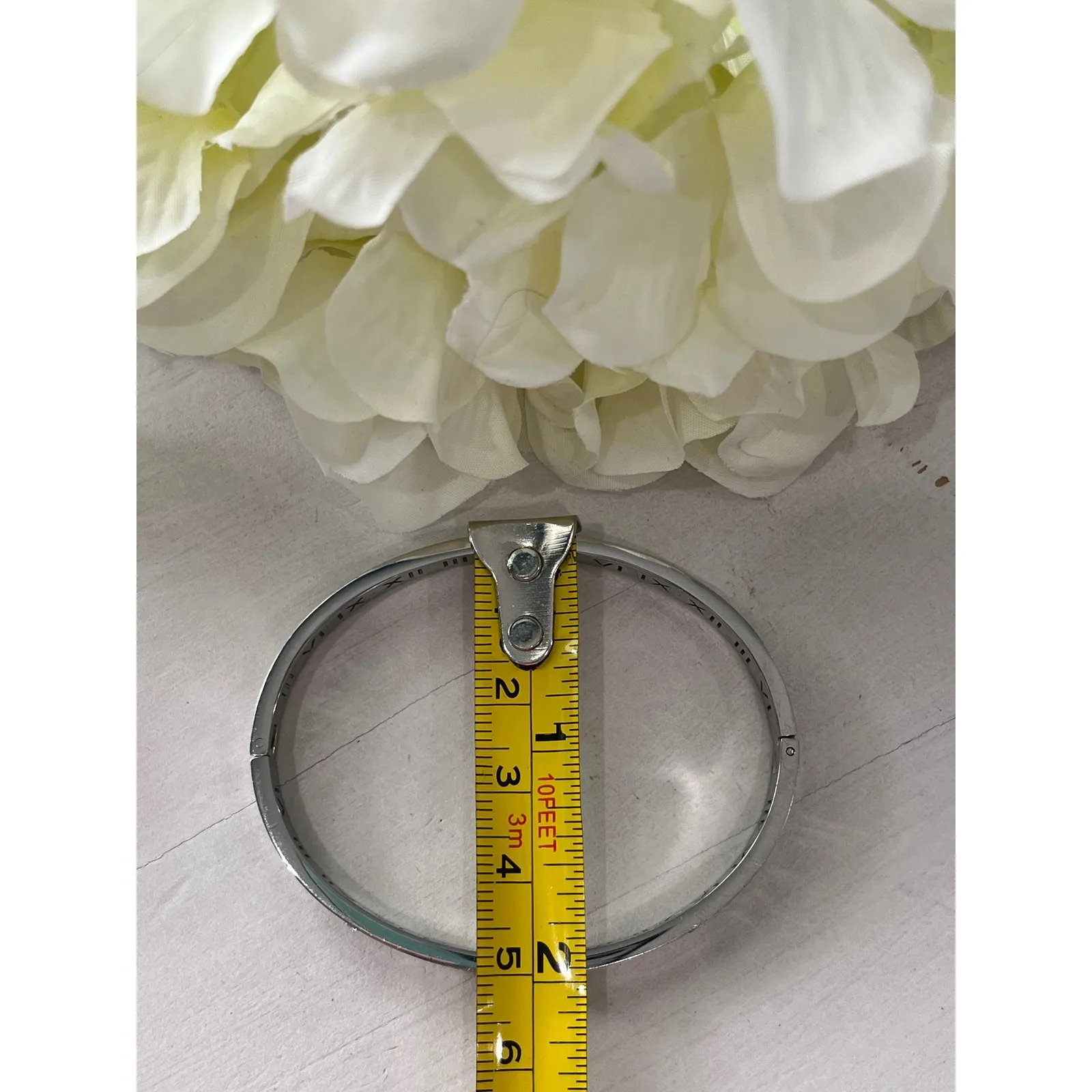 Silver‎ Tone Roman Numeral Bangle Cuff Bracelet with Rhinestones Silver - Image 5