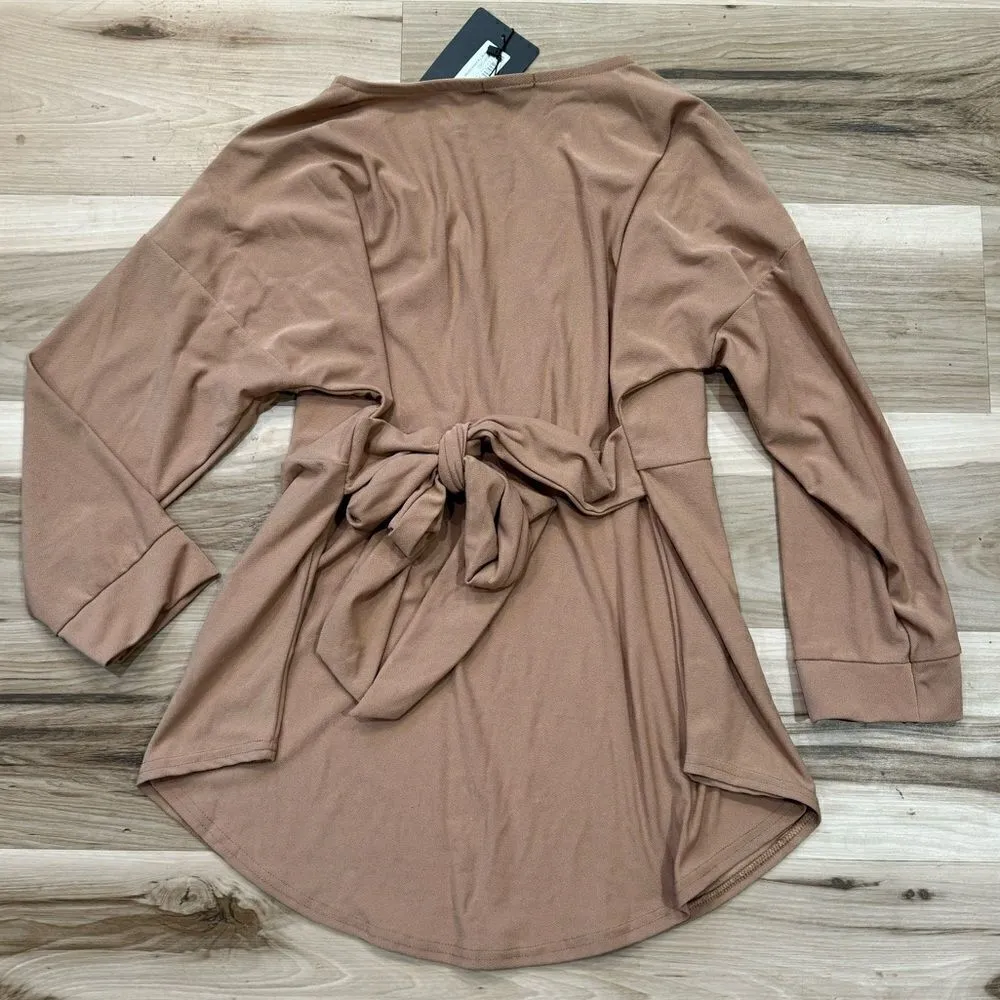 NEW Prettylittlething Plus Camel Tie Waist Blouse Women’s 14 - Image 6