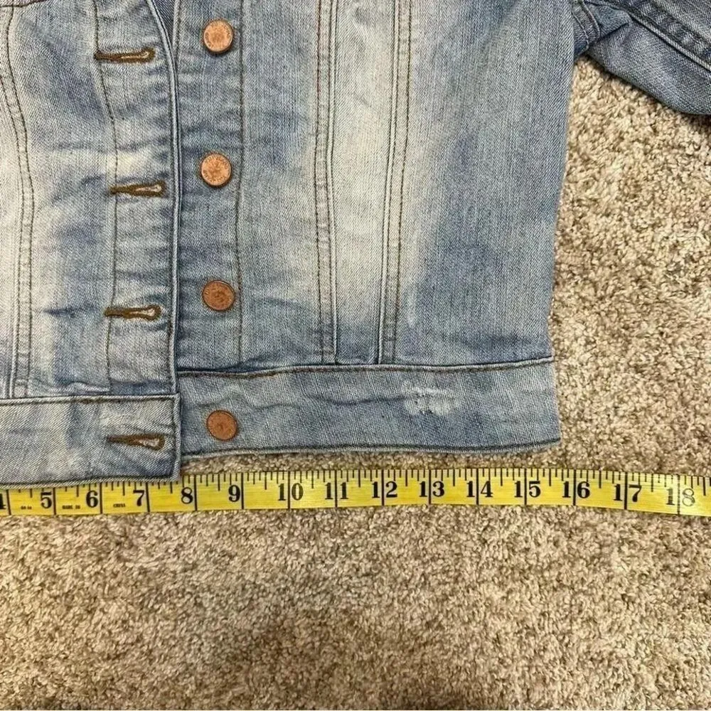 YMI jeans denim jean jacket. Distressed cropped and bleached denim. Meduim (m) - Image 7