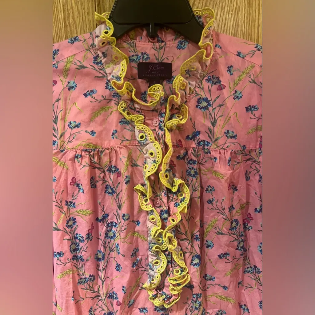 J. Crew‎ Liberty London Cotton Poplin Ruffle Blouse Liberty Wheat Bouquet Floral - Image 7