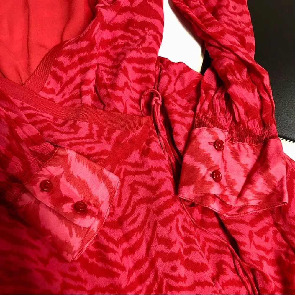 All Saints Keva Remix Two-Tone Long Sleeve Mini Dress Tiger Animal Print Zebra M - Image 12