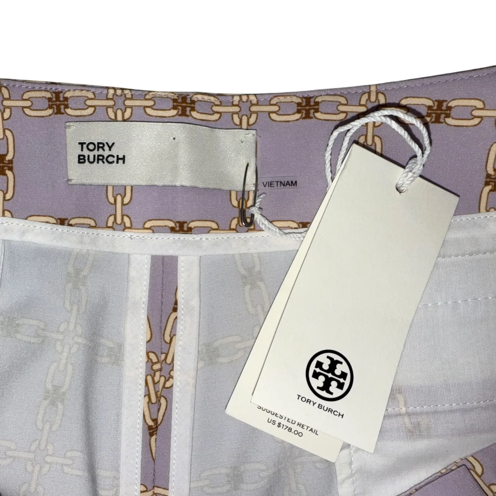 Tory Burch NWT Performance Printed Wrap Skort Dusty Lavender Chain Plaid Size 12 - Image 3