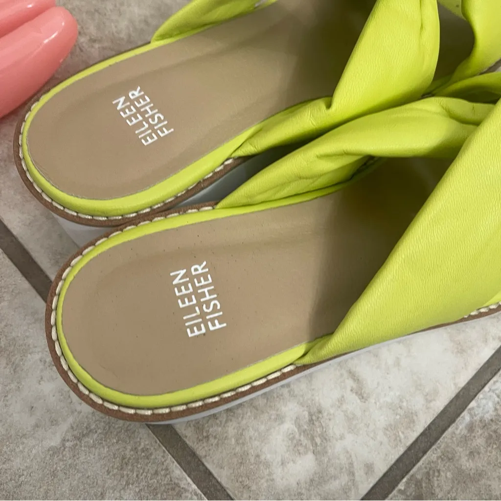 Eileen Fisher Bene Leather Platform Wedge Sandal WOMENS 8.5‎ Green/Yellow… Green - Image 5