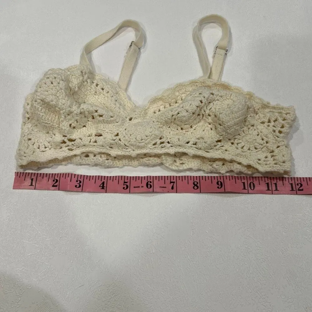 Free People Ivory Crochet Bralette Top Boho Festival Size Small - Image 3