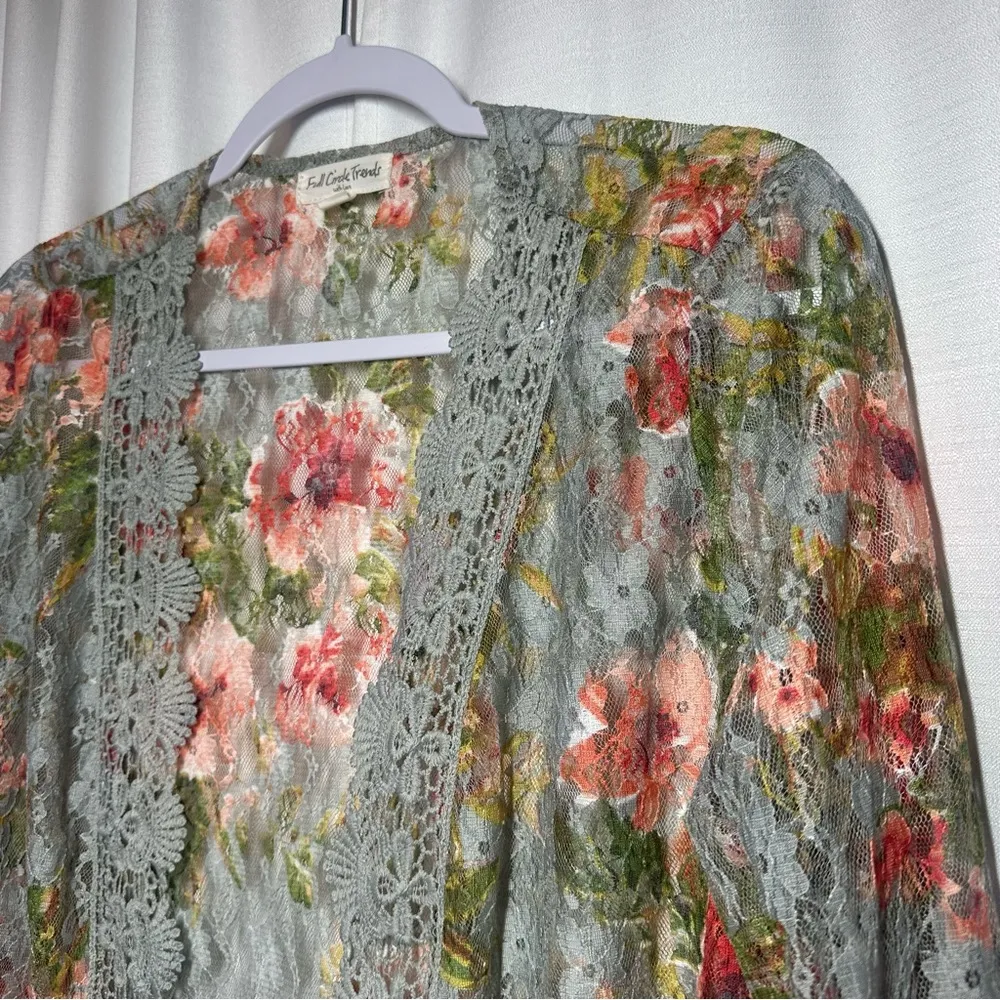 Lace Sheer Open Front Kimono Large Boho Whimsigoth Fairy Bell Sleeves Crochet - Image 2