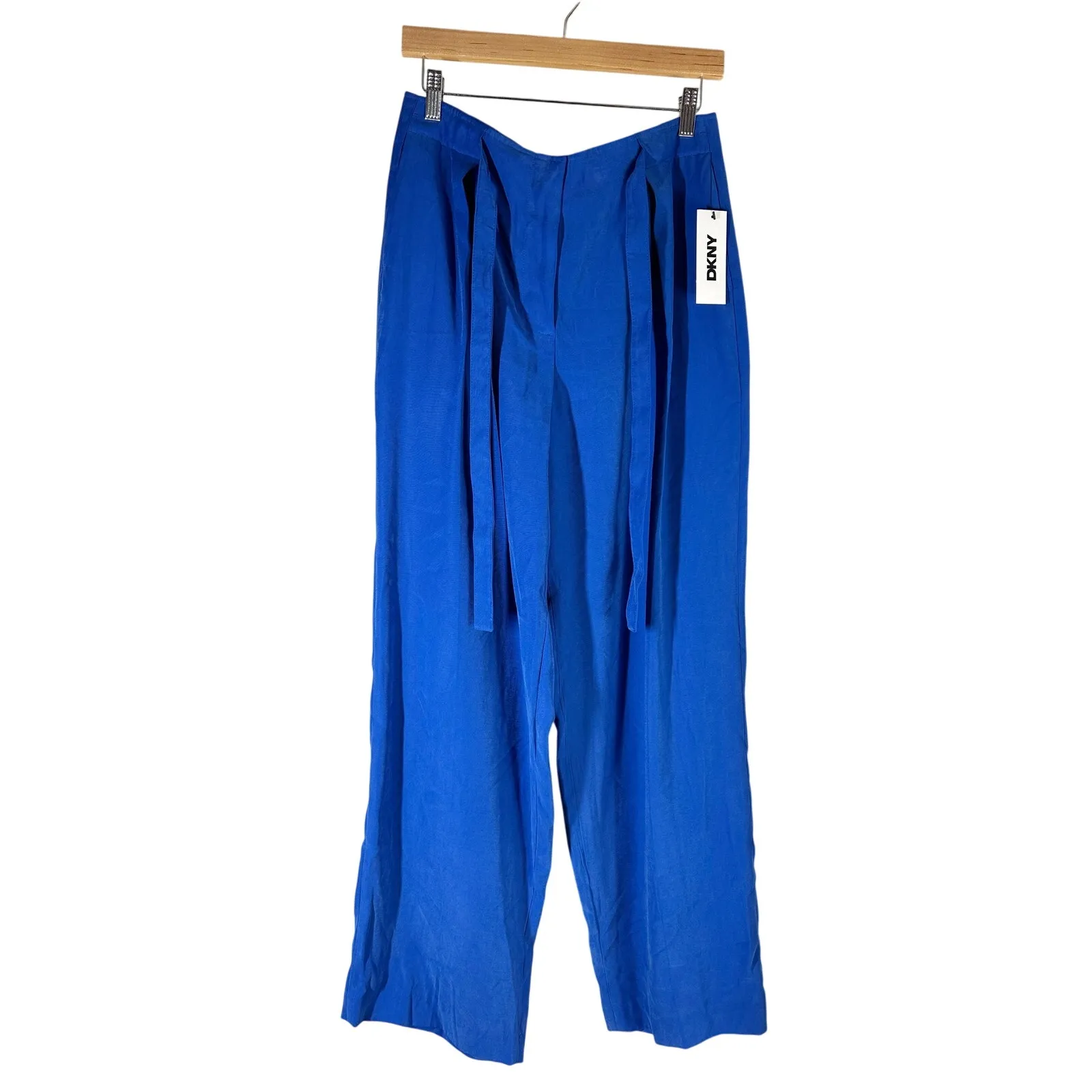 DKNY Twill Tie-Front Pleated Wide-Leg Pants Size US 6 Lapis Blue - Image 2