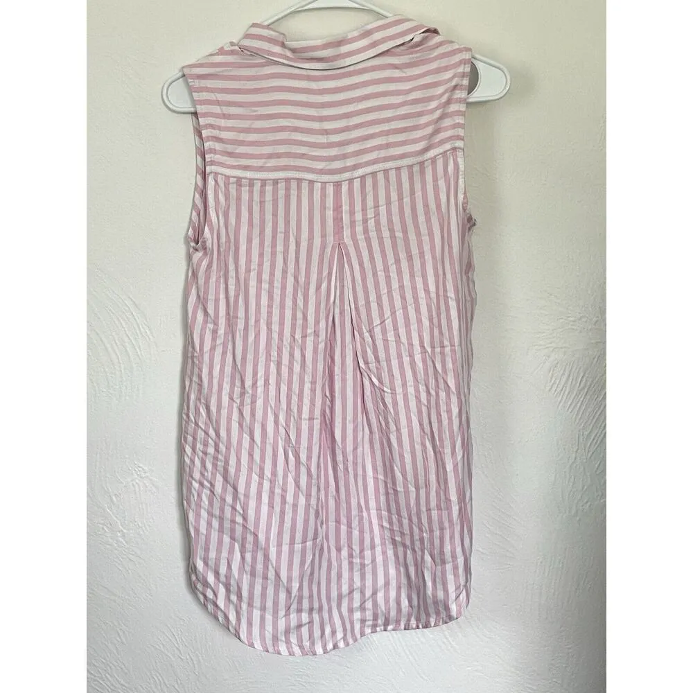 BeachLunchLounge Womens Kessie Shirt XS‎ Pink White Striped Sleeveless Rayon Top - Image 6