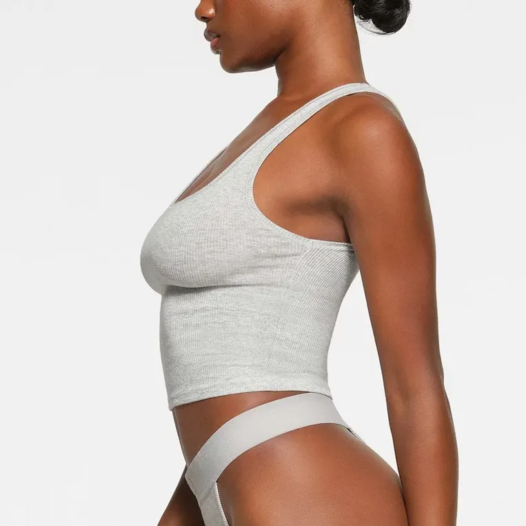 Skims Cotton Ribbed Crop Tank Light Gray Size Medium - Image 2