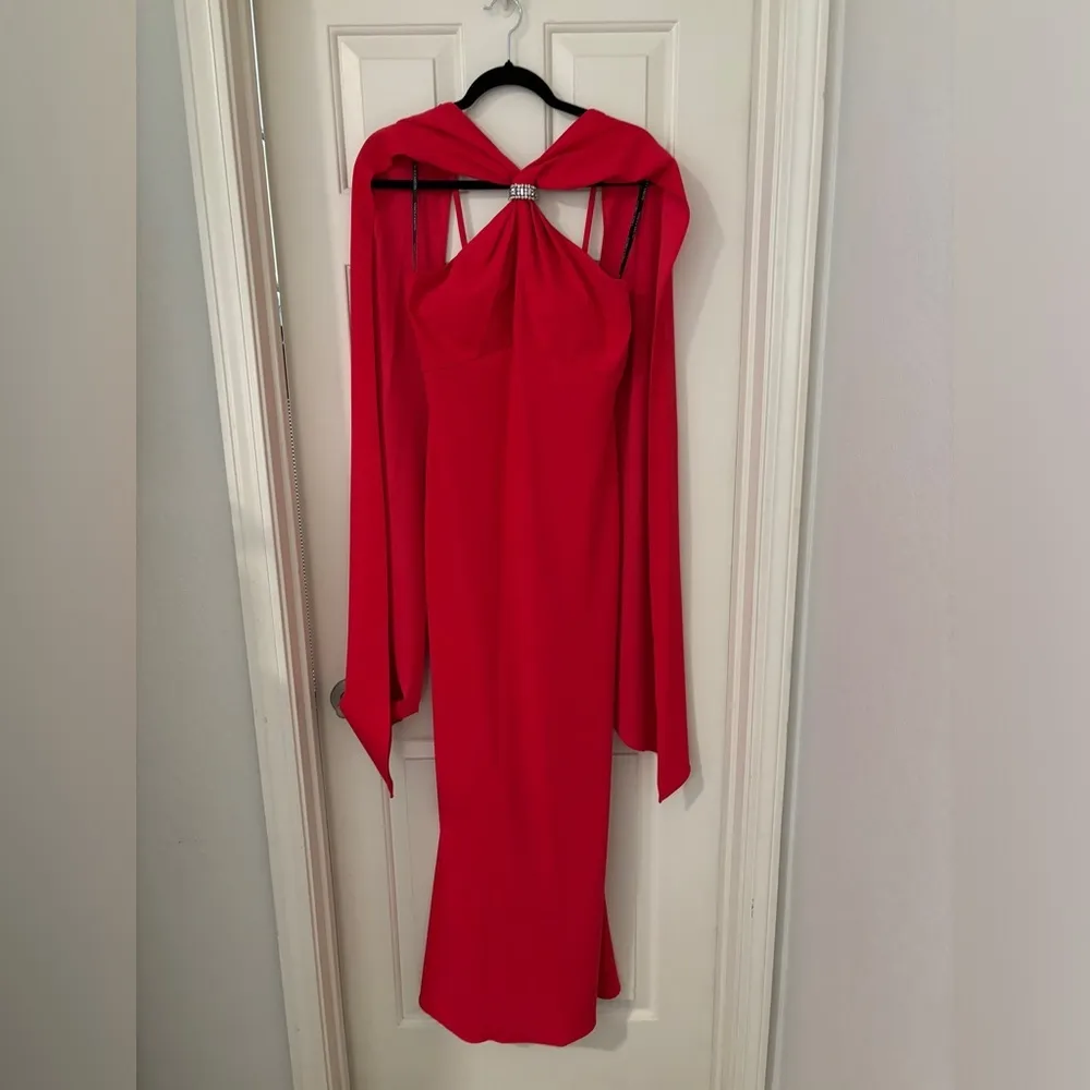 NWT Red Vince Camuto Scarf Neck Halter Gown Size 6 - Image 3