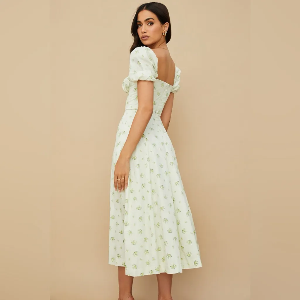 House of CB Tallulah Ivory Floral Puff Sleeve Midi Dress XL - Image 6