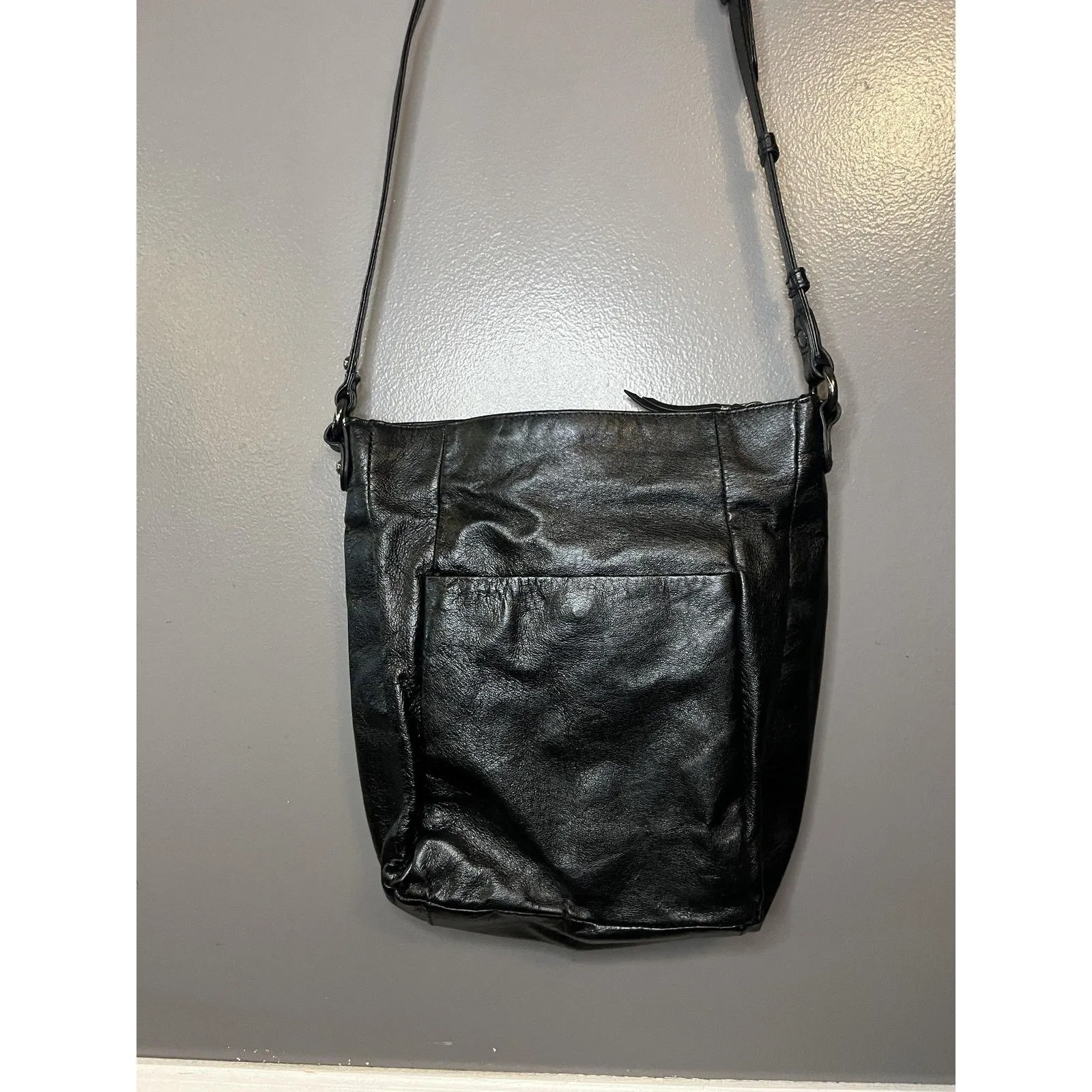 Elliott Lucca Crossbody Bag Womens Black Leather Magdalena Woven Turn Lock - Image 5