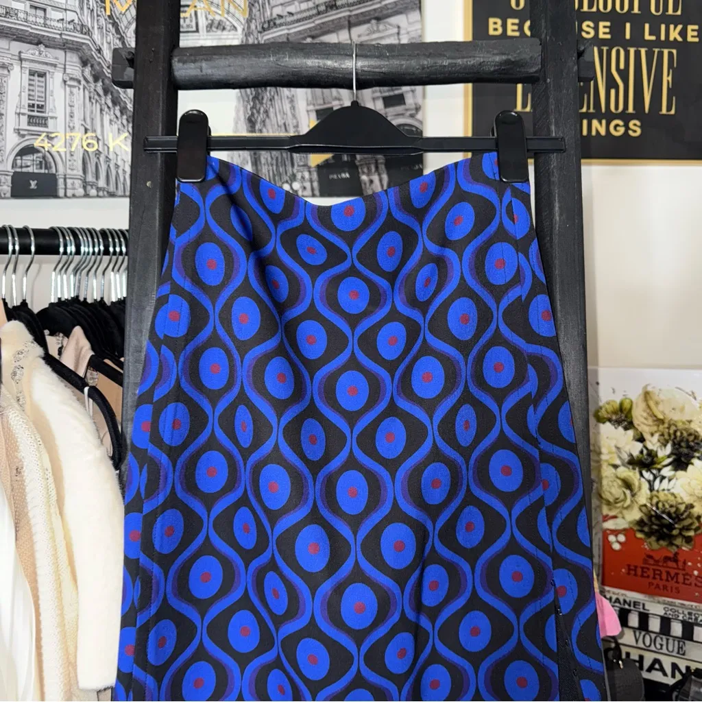 New Zara Blue Neoprene Geometric Print Midi Skirt XS - Image 7