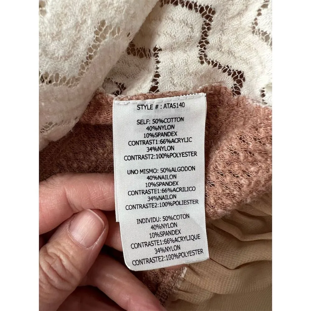 Altard State Women's Brown Knit Sweater Top Lace Bow Details Size M Size M - Image 5