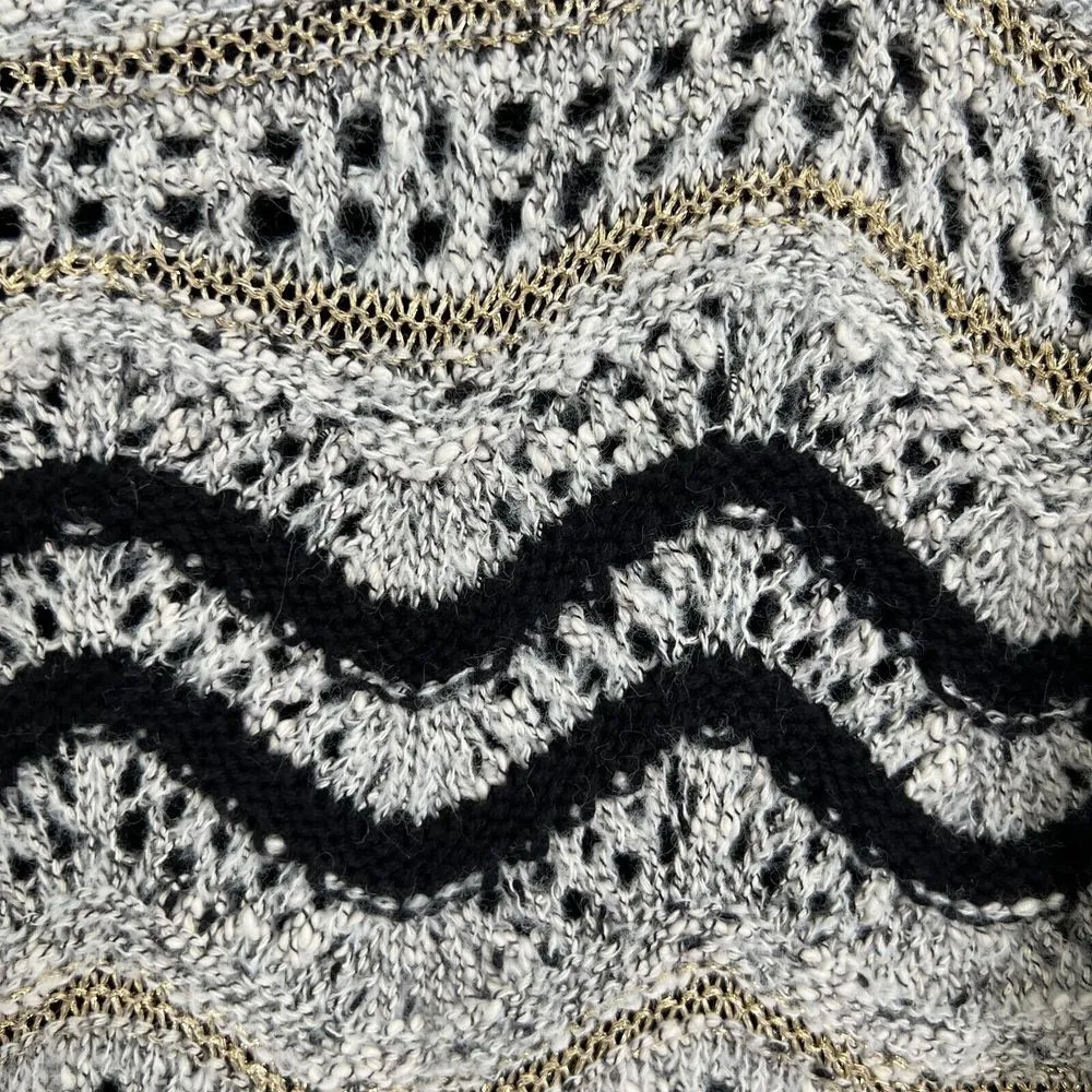 Bke Boutique Black/Gold Womens Small Sweater  3/4 Sleeve Fisherman Knit Pullover - Image 3