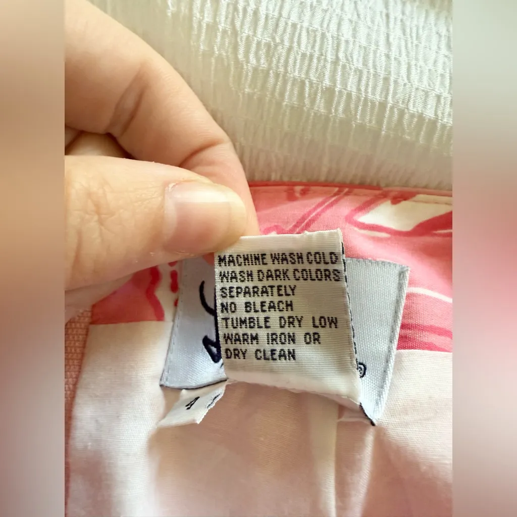 Vintage Lilly Pulitzer Pink & White Floral Palm Leaves Scallop Skirt Size 4 - Image 7