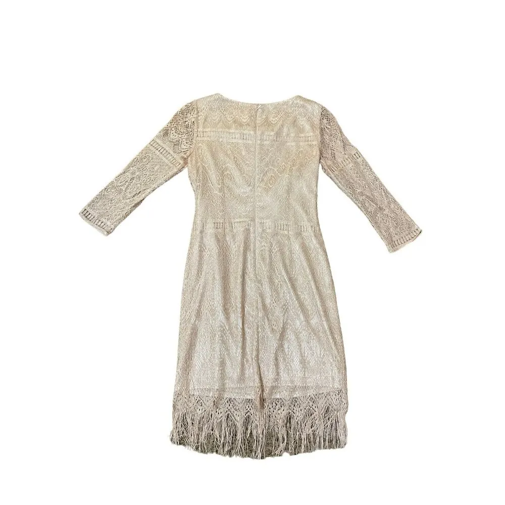 Katherine Kelly Dress Womens 8 Used Beige w/Silver Shimmer Fringe - Image 6