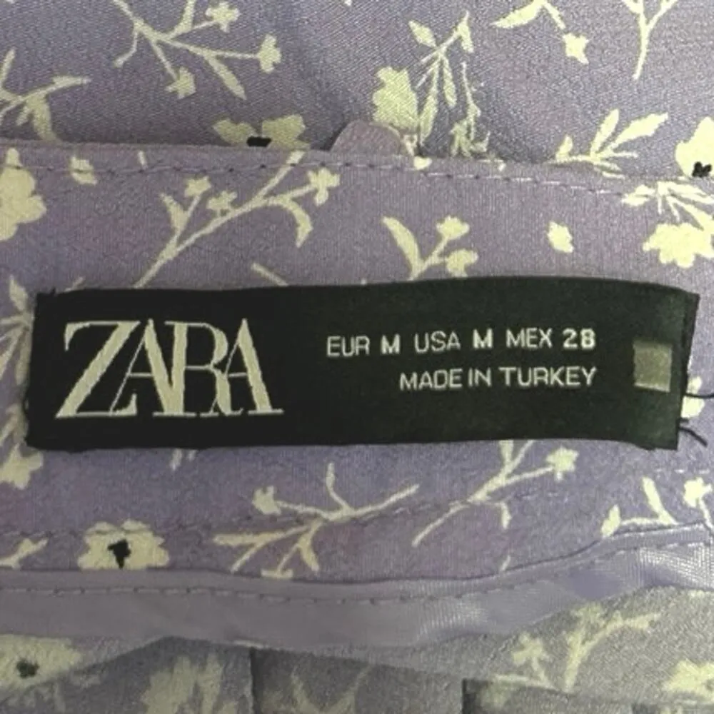 Zara Purple White High Waisted Floral Belted Tie Ruffle A Line Mini Skirt Size M - Image 4