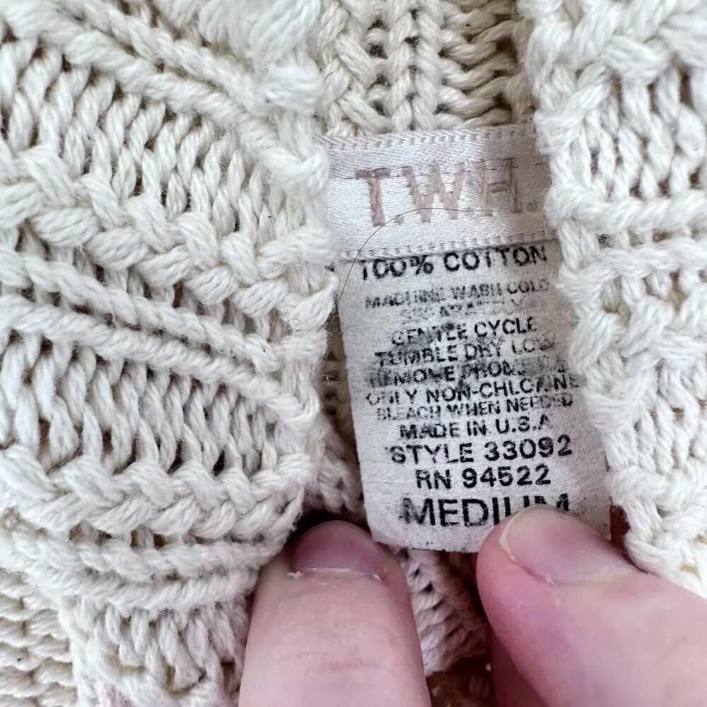 Vintage T.W.H. Cream Chunky Cable Knit Fisherman Turtleneck Classic Sweater M Size M - Image 4