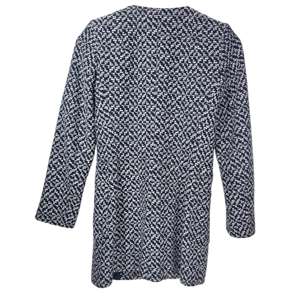 Zara Padded Shoulder Tweed Full Zip Coat in Navy Blue/White - Image 10