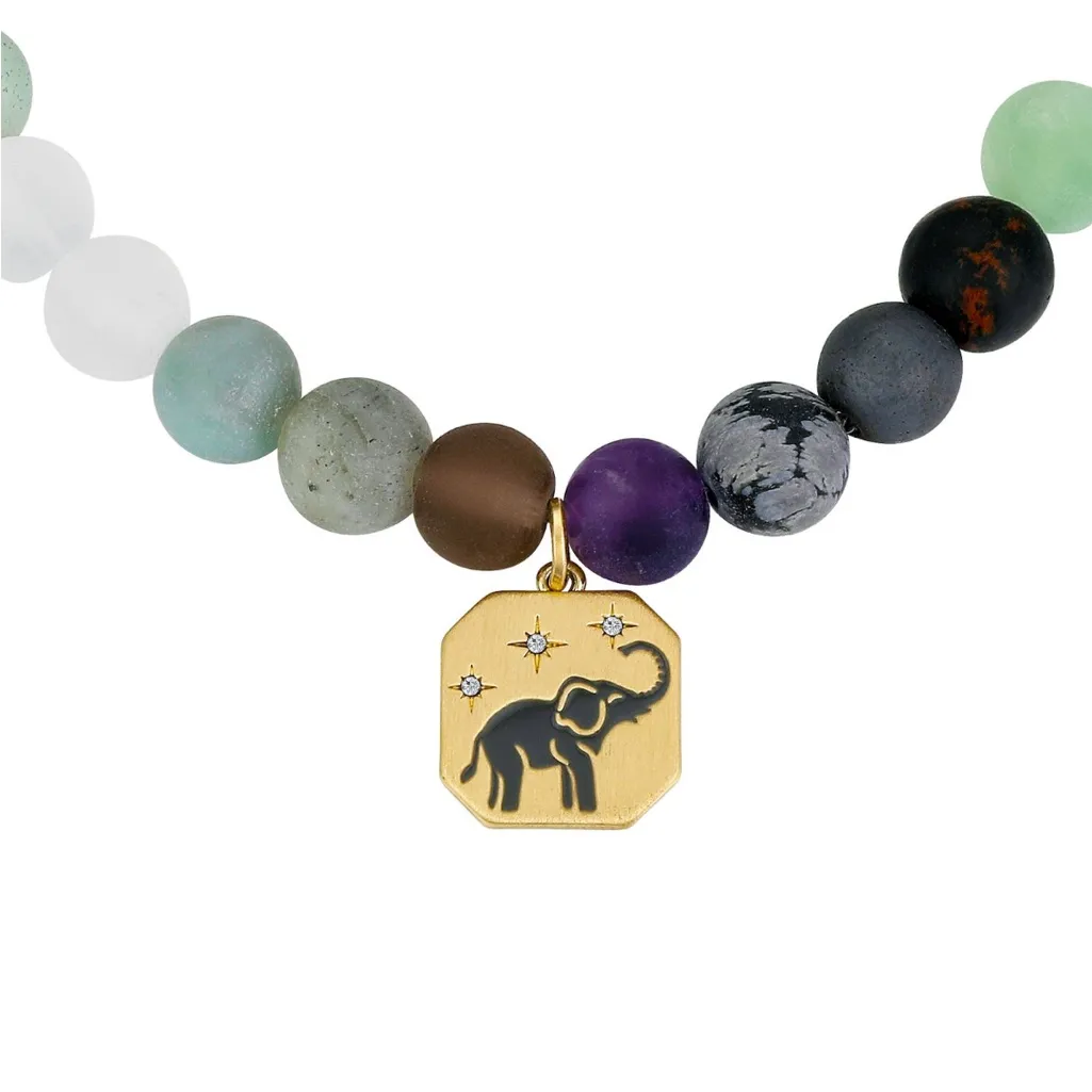 NWT 14k Gold Tone Elephant, Stars, Multi-Color Matte Stone Stretch Bracelet - Image 2