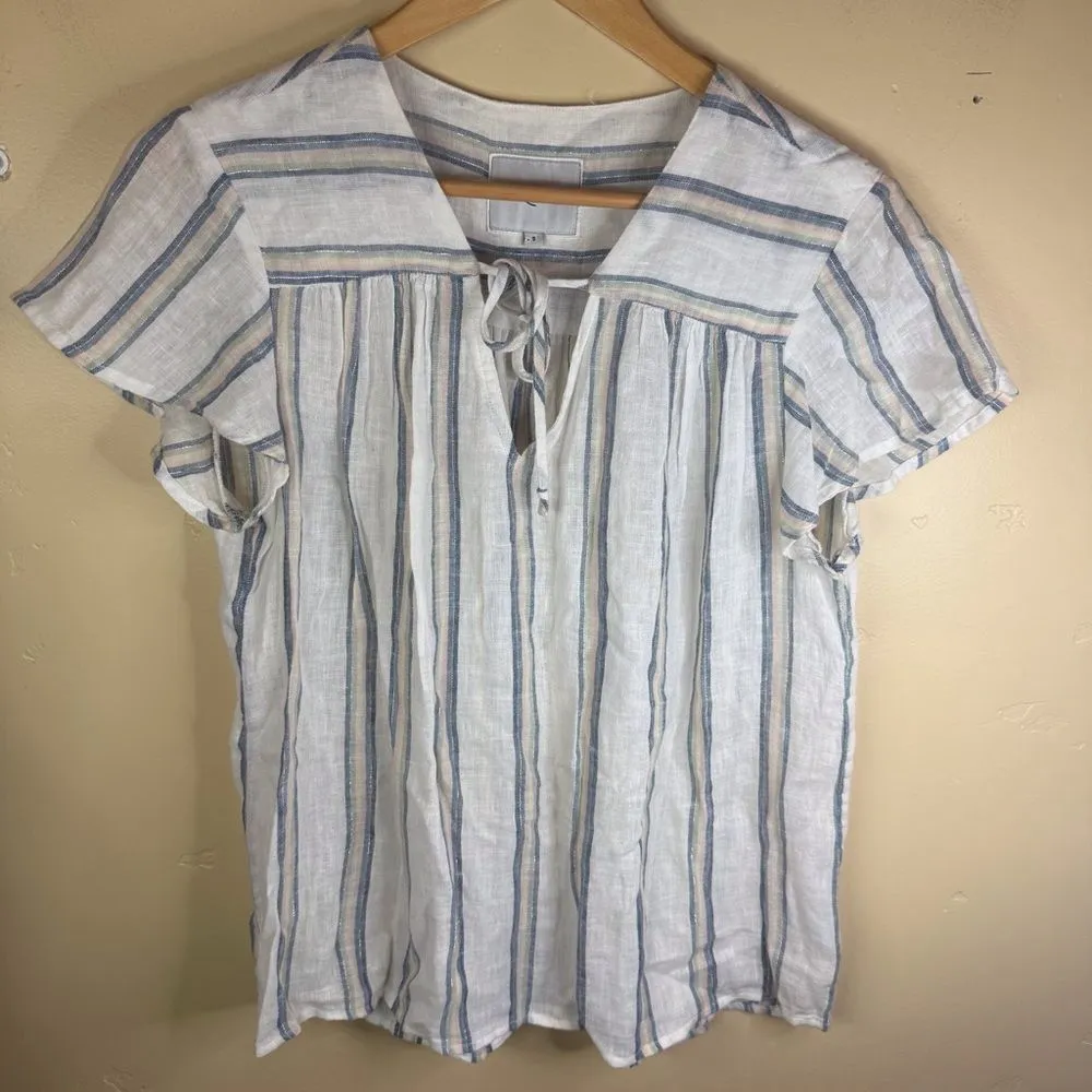 Rails Viera Top Ryland‎ Stripe Size Small Linen Short Sleeve Comfy Top Summer - Image 2