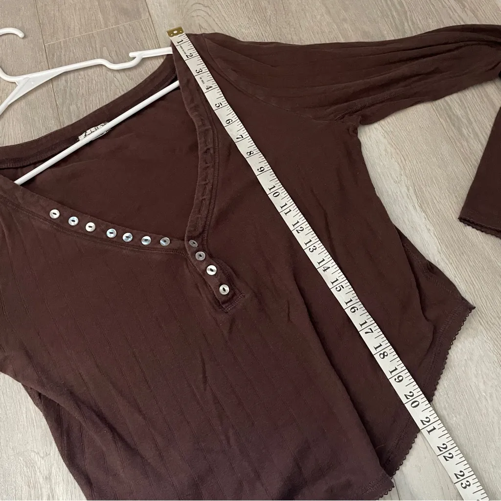 Free People Henley coffee chat long sleeve womens Brown (xlarge) lounge casual - Image 7