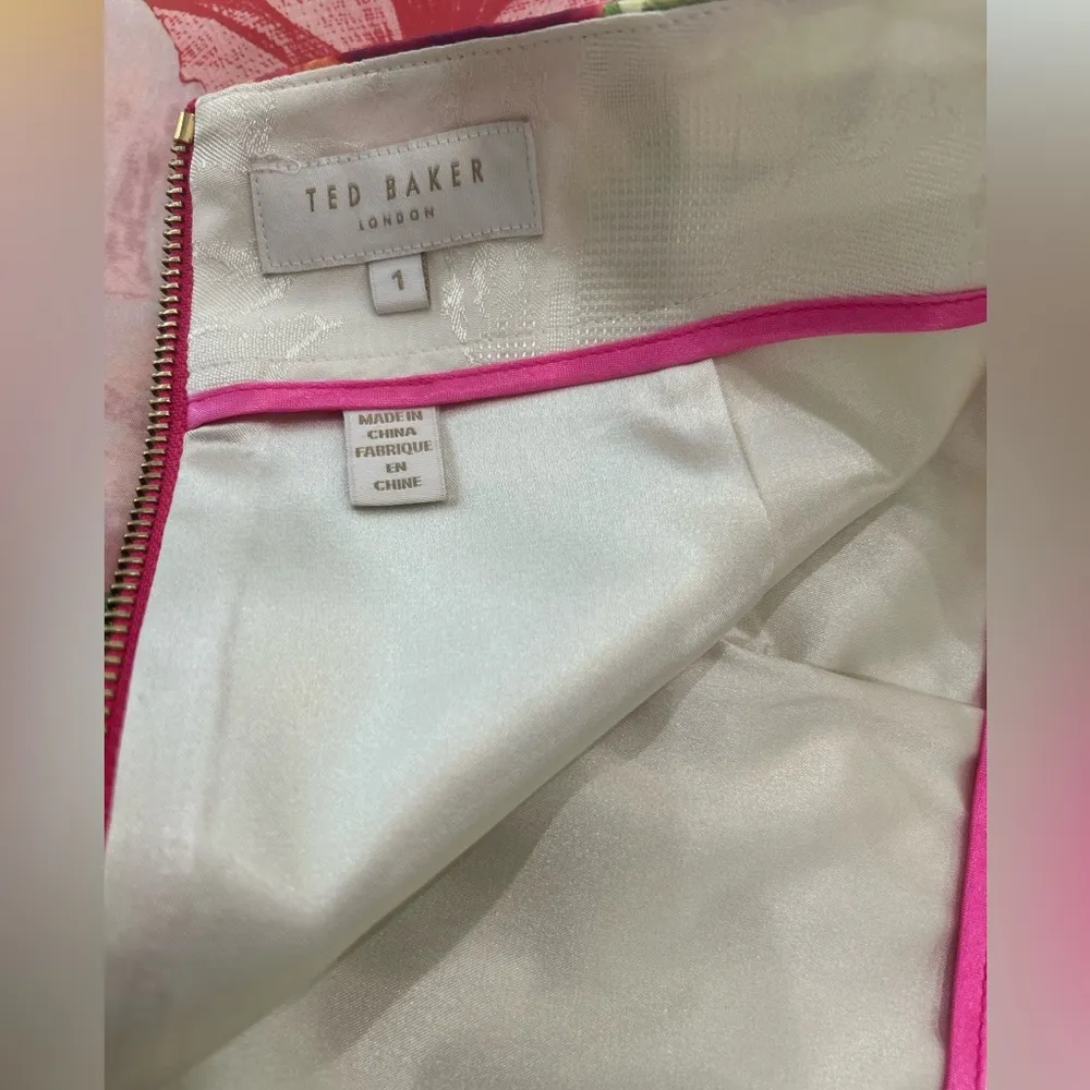 🐣Ted Baker sz 1 Skirt “Flowers At High Tea” Cream floral print Easter Summer Pink - Image 4