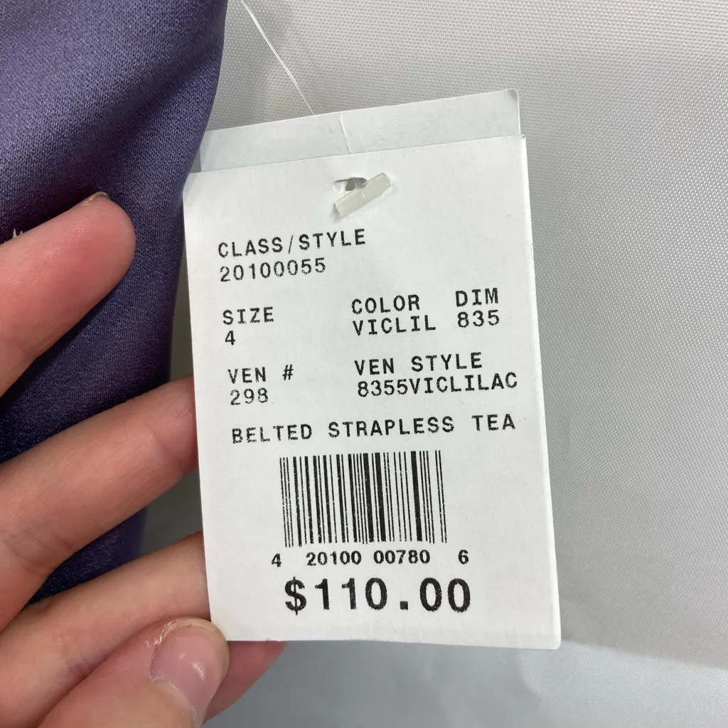 NEW Michaelangelo women’s dim lilac‎ belted strapless satin formal gown dress 4 - Image 5