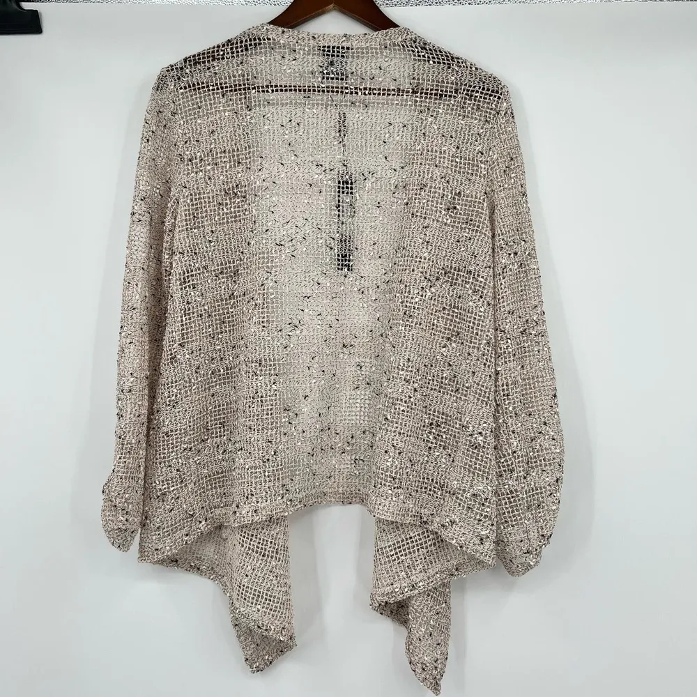 NEW Katie Todd Women Open Front Cardigan Fishnet Waterfall Sweater Gray medium - Image 2