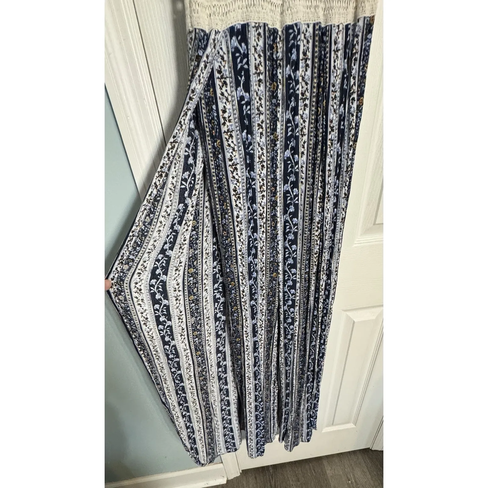 Justify Blue/White Jumpsuit, Crotchet Cut Middle, Split Leg Sides, XL - Image 3