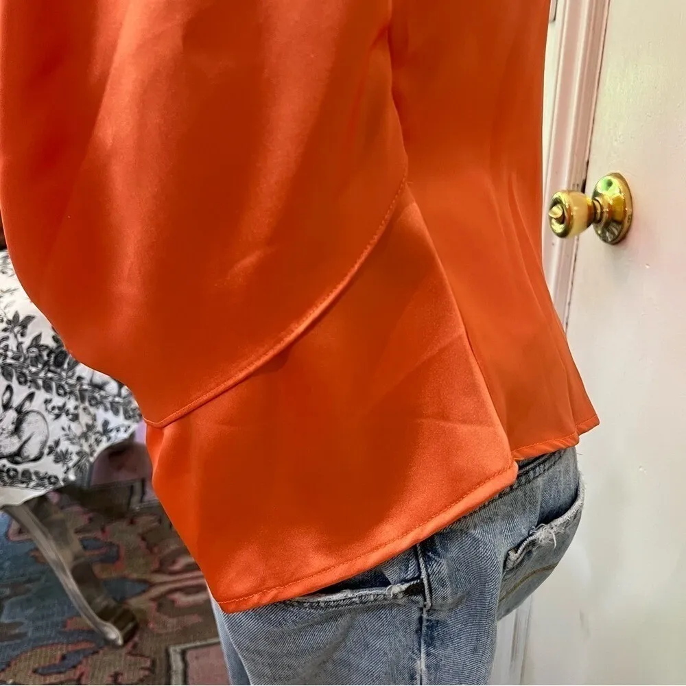Cliché Draped Satin Slip Top Orange Coral Cowl Neck Cocktail Summer Large - Image 8