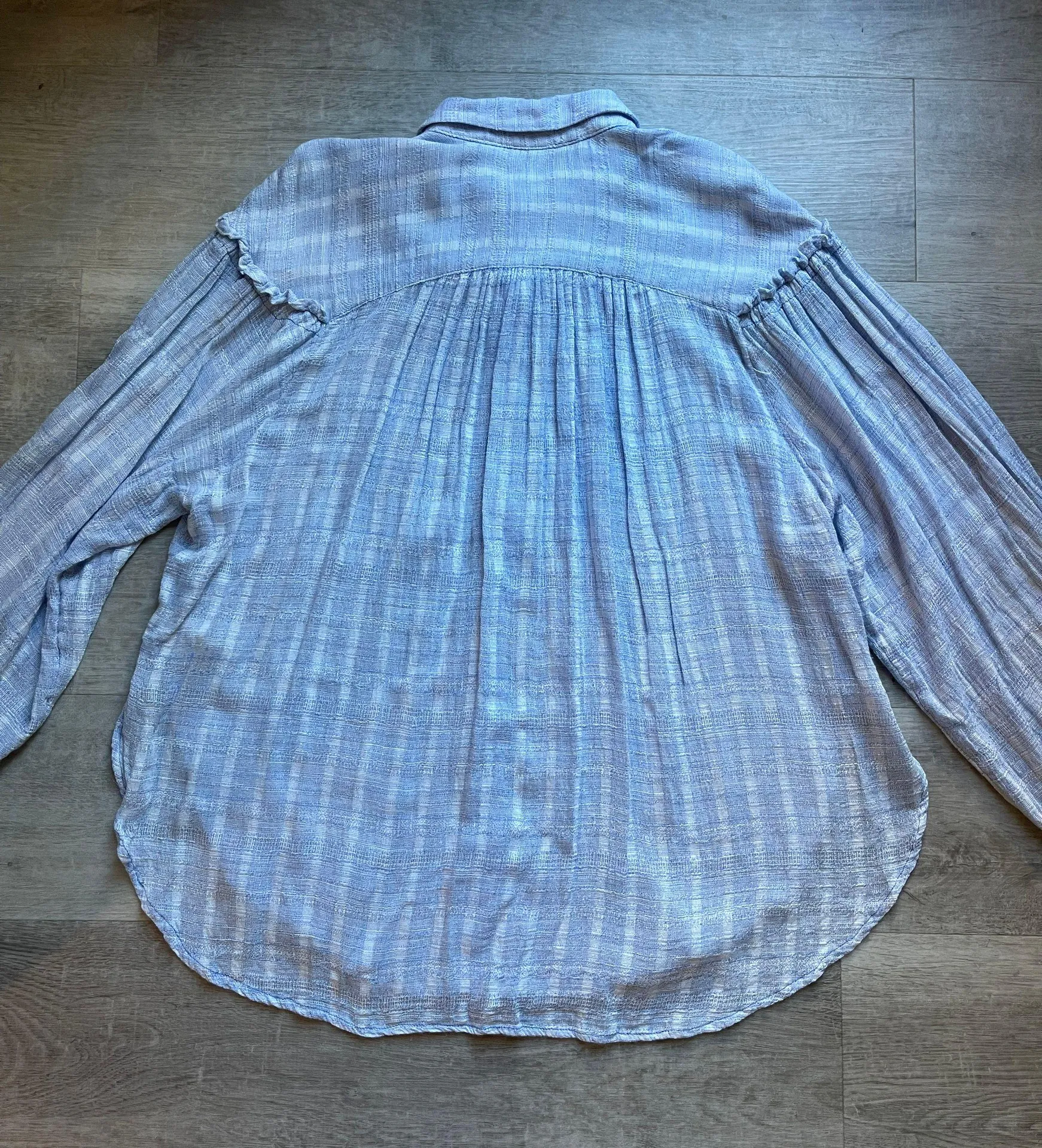 Headed To The Highlands Button Down Gauzy Long Sleeves Blue Blouse Size M - Image 9