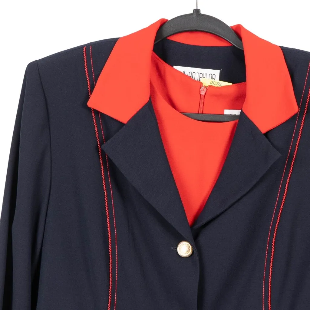 Julian Taylor Dress Blazer Set 12 14 Womens 80s Career Casual NEW Navy Blue Red - Image 2