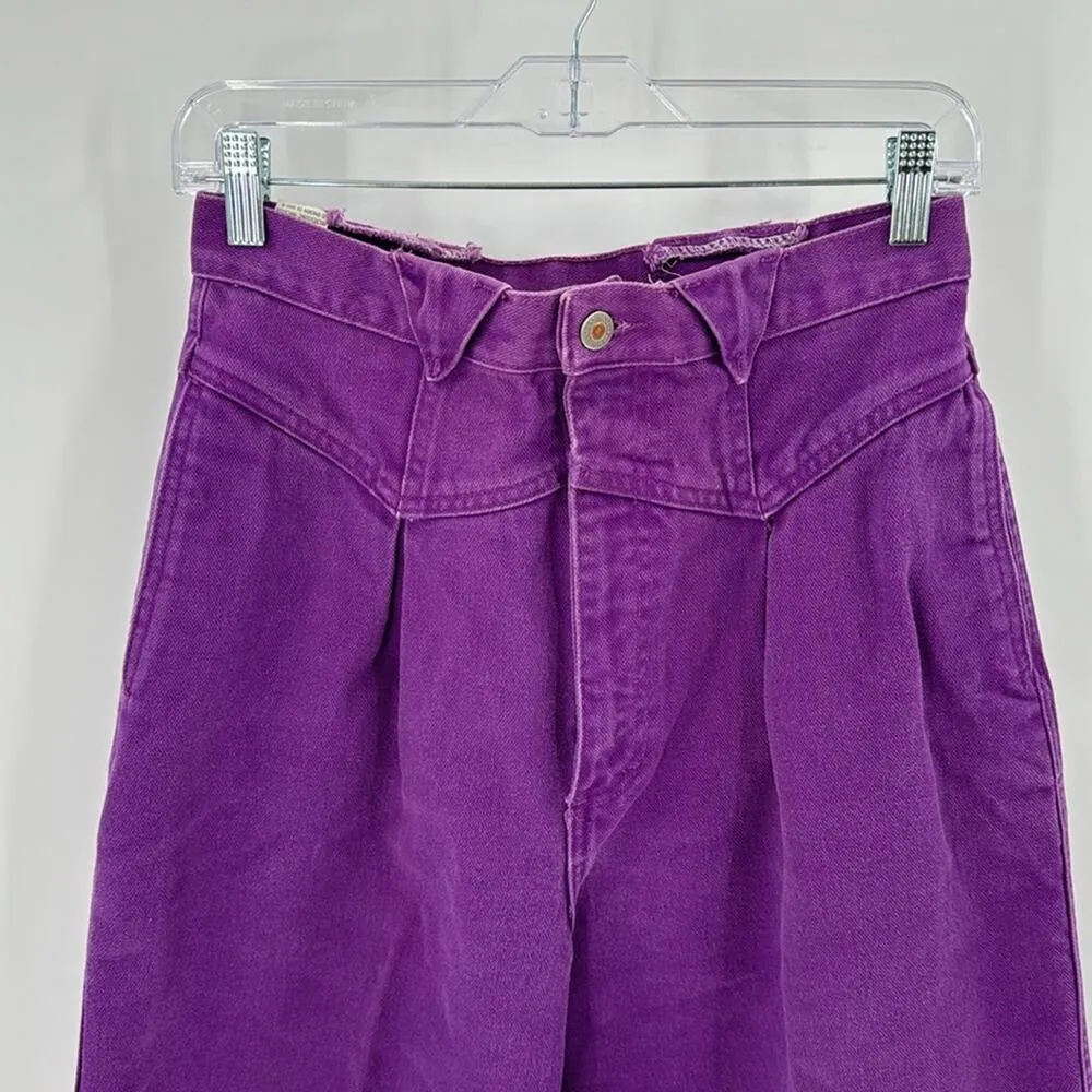Vintage Wrangler high waisted pleated denim purple jeans 80s western size 11 - Image 3