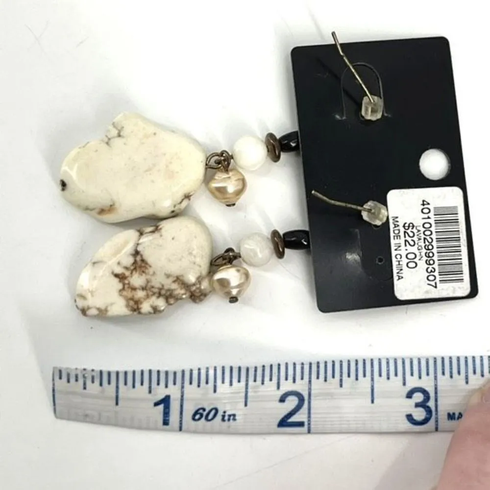 NWT Chico’s large stone faux pearl dangle‎ 2.5” drop veined White - Image 3