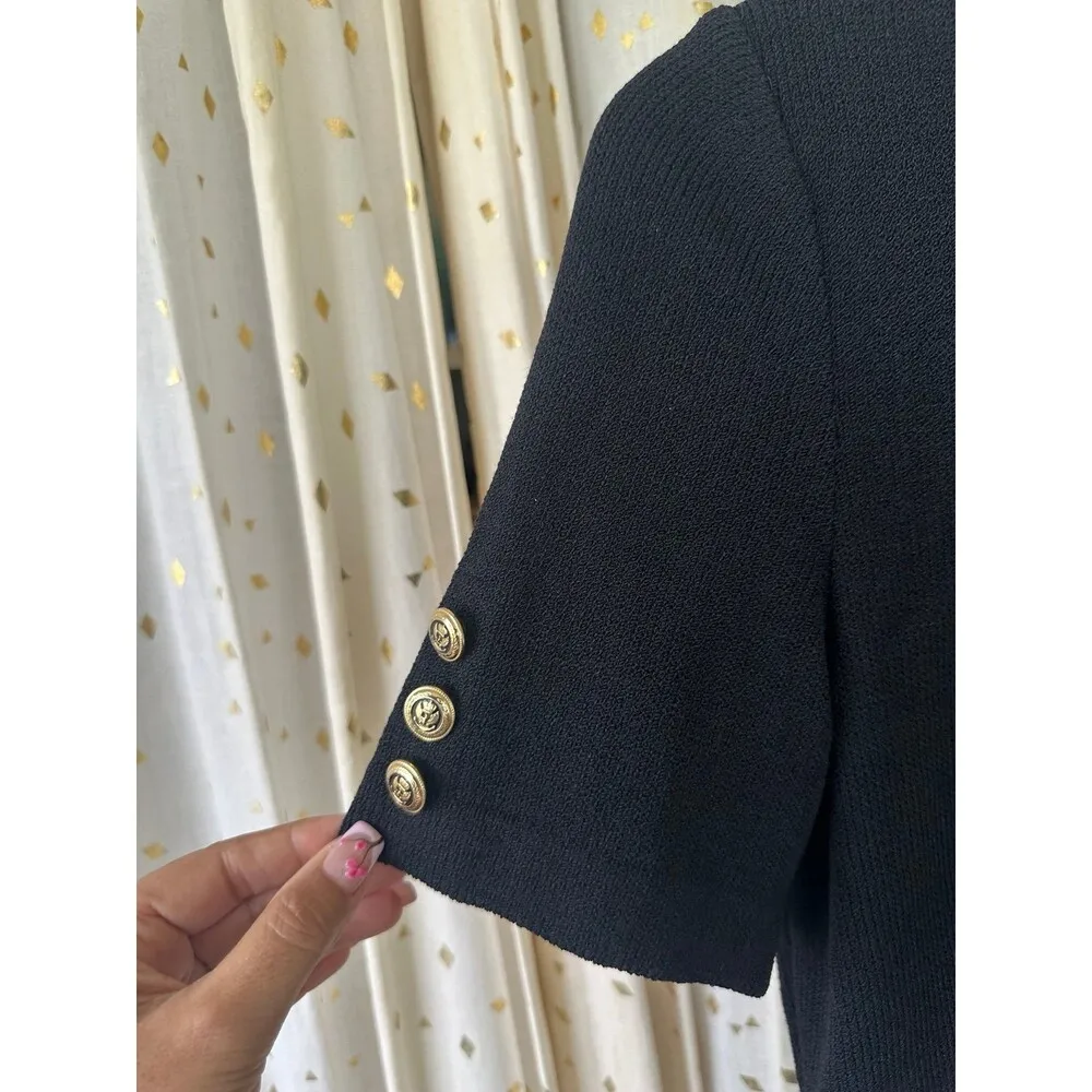 St. John Basics Santana Knit Button Down Tunic Cardigan Sweater Gold Hardware 4 - Image 3