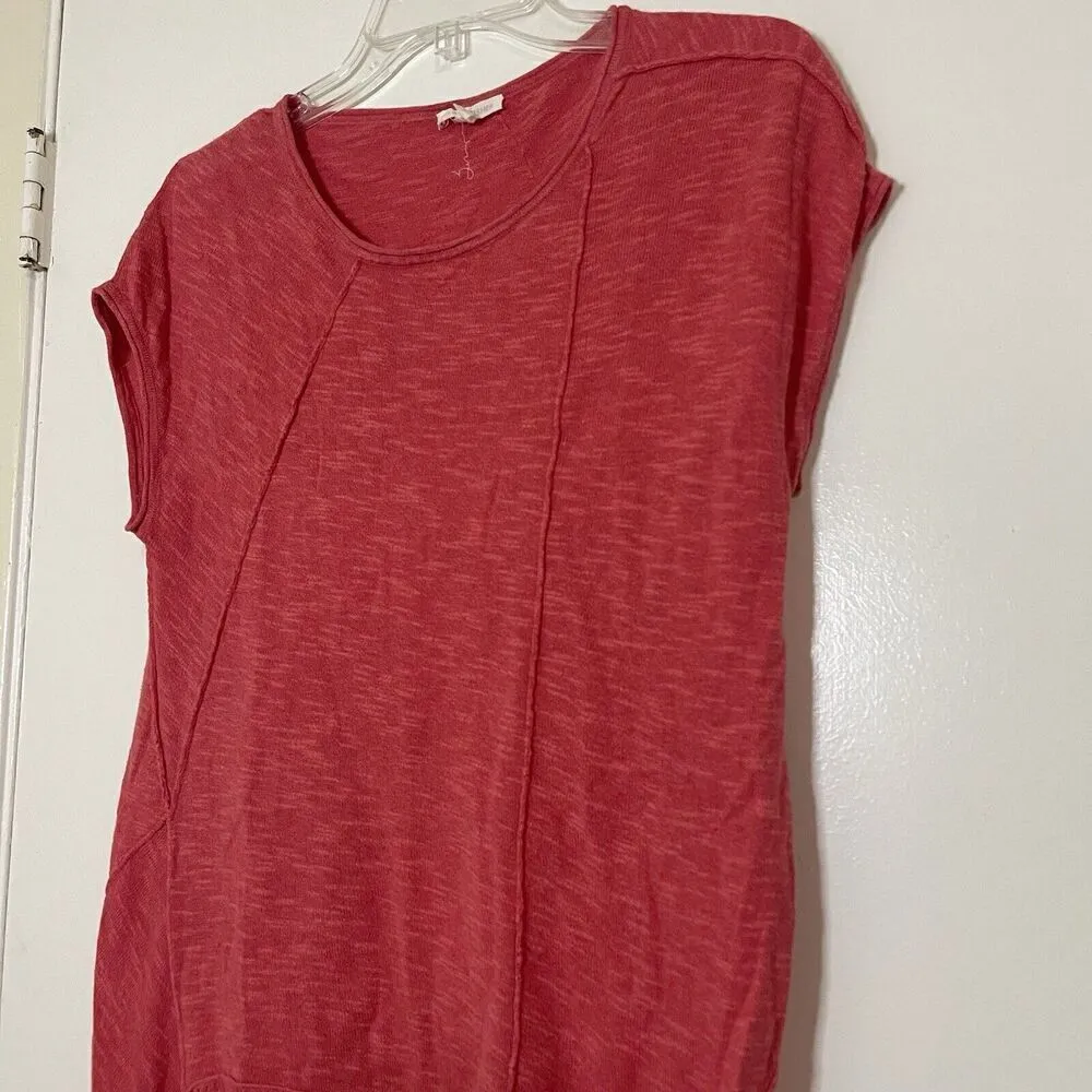 Eileen fisher coral pink linen blend short sleeve knit asymmetric top size small - Image 3