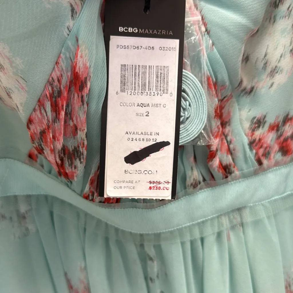 BCBGMAXAZRIA NWT Amber Aqua Floral Print Strapless Cocktail Dress Size 2 - Image 10