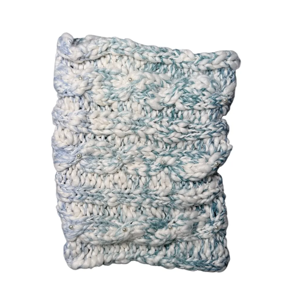 Betsy Johnson snood chunky cable knit‎ neck scarf pearls heathered - Image 3