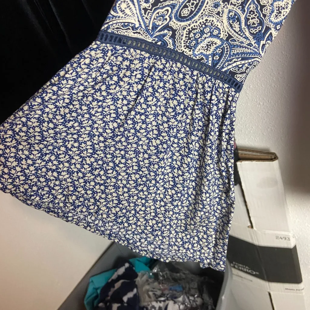 Mystree Size Large Blouse Top Paisley Reto Hippie Fairy Lace Blue Long Sleeve - Image 3