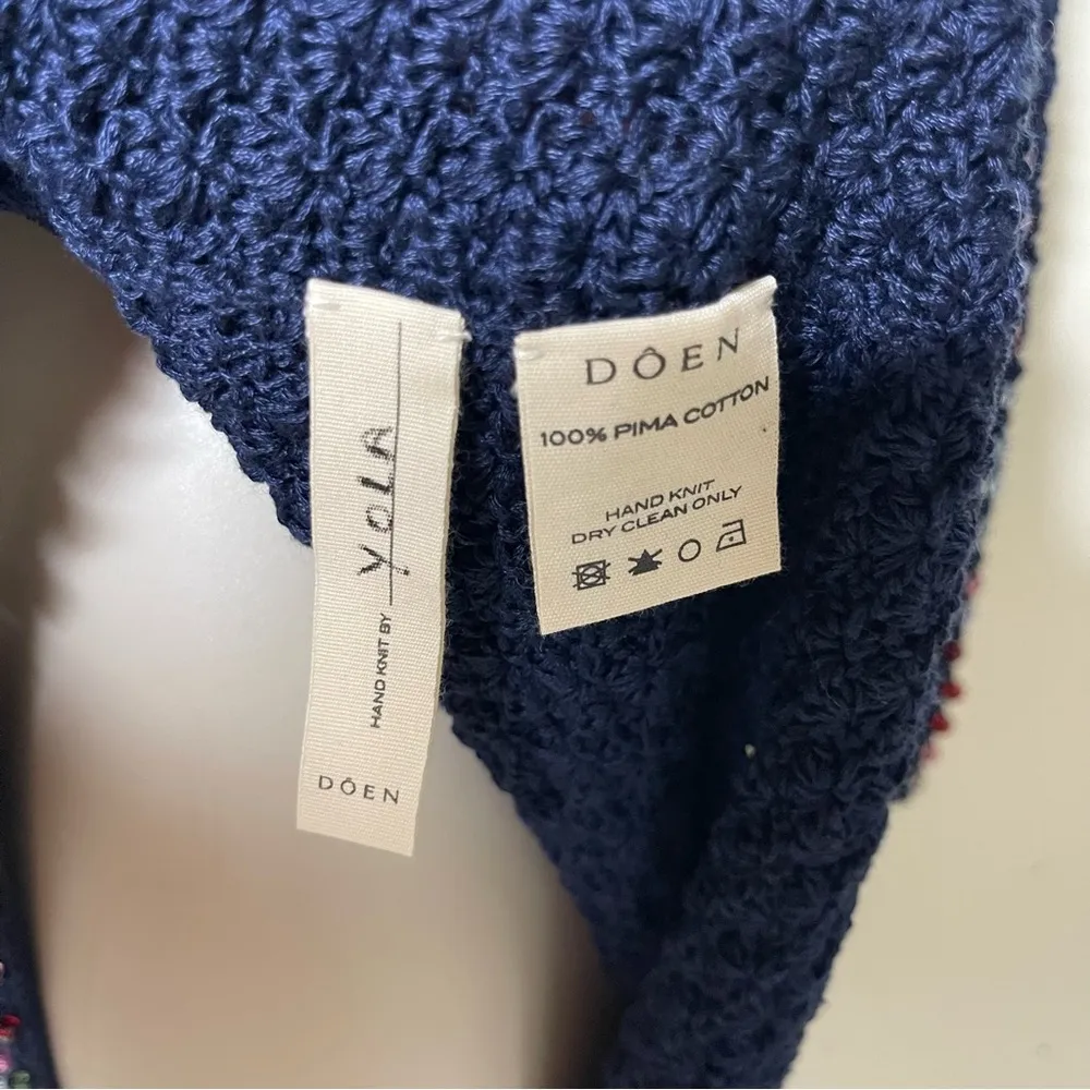 NWT DOEN Solandis Navy Beaded Crochet Long Sleeve Knit Mini Bodycon Dress sz M Size M - Image 12