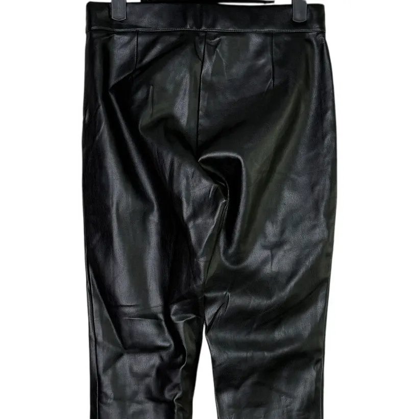 ZARA Faux Leather Mid Elastic Waist Skinny Zip Up Ankle Cropped Pants S Black - Image 5