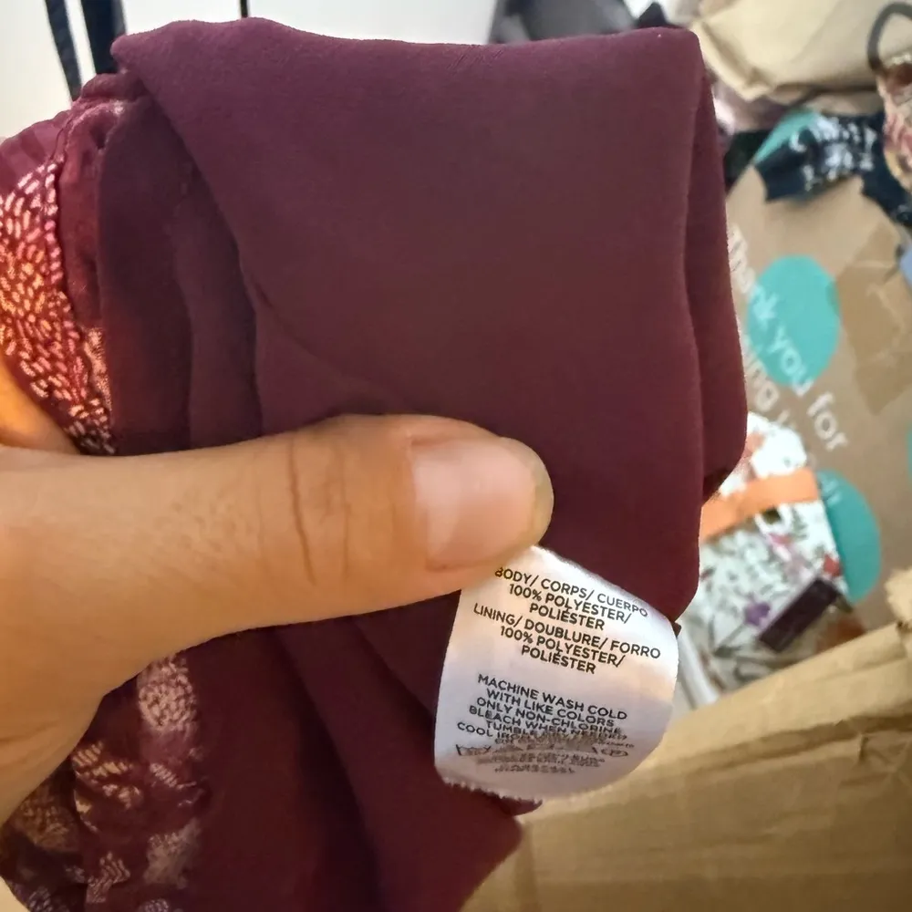 Loft Burgundy Floral Tie Neck Blouse - Image 5